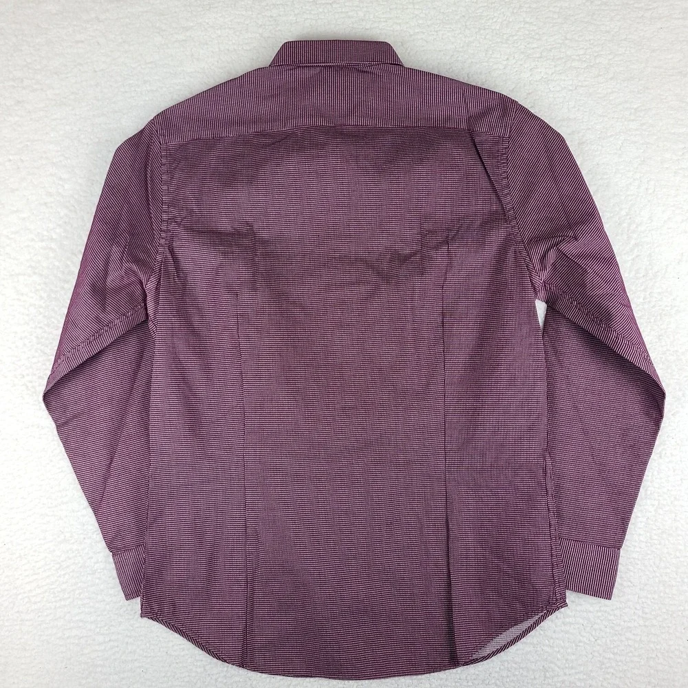 Banana Republic Shirt Mens Large Dark Red White Non Iron Tailored Slim Button Up